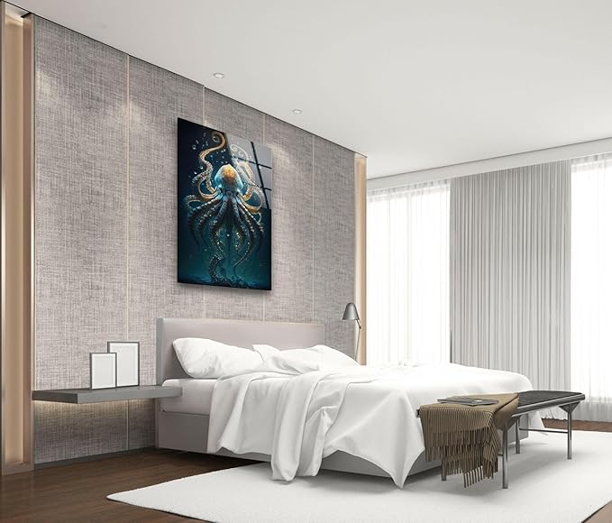 My Photostation.com Round 24'' Underwater Blue Octopus Glass Wall Art Tempered - Image 8