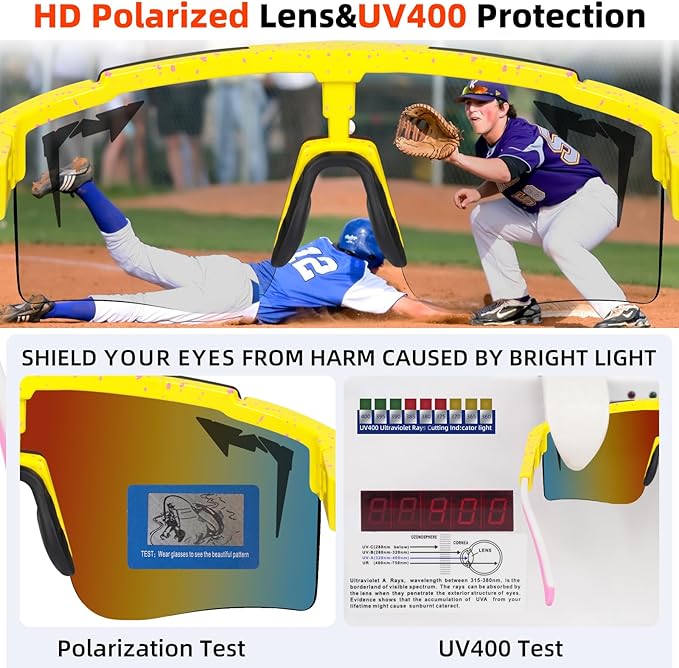 2-Sizes Kids Youth Baseball Sunglasses Men Women Vipers Sunglasses Softball Boys Girl True Polarization &UV Protection