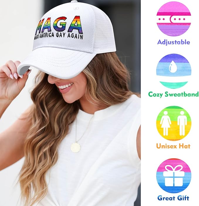 Gay Pride Rainbow Trucker Hat for Men and Women LGBT Embroidered Adjustable Washable LGBTQ Baseball Cap Gifts