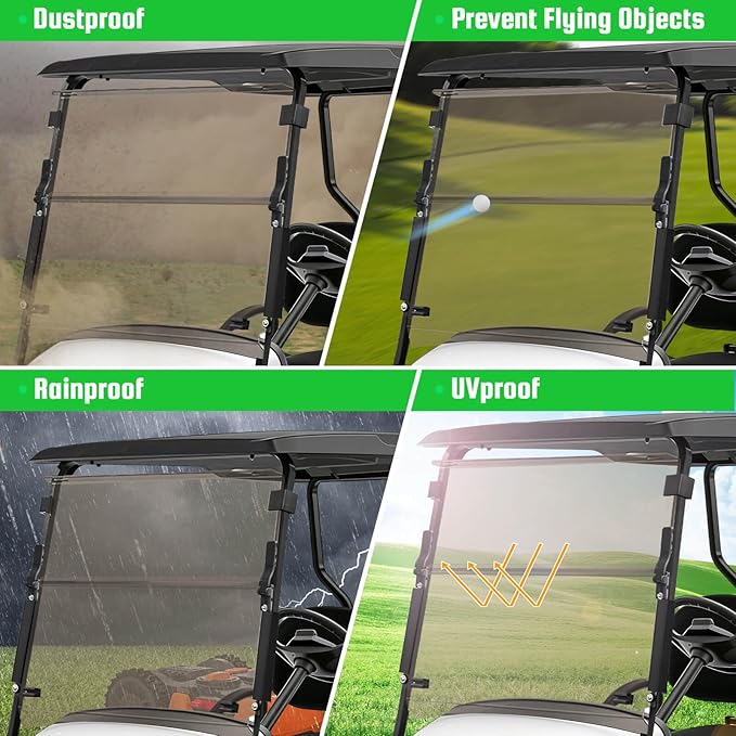 5MM Thick Upgrade PC Foldable EZGO TXT Windshield with Heavy Duty Hinges Only Fit for 2014-Up EZGO TXT Golf Cart with 1" Struts Rail, Anti-UV Impact Resistant Golf Cart Windshield Tinted