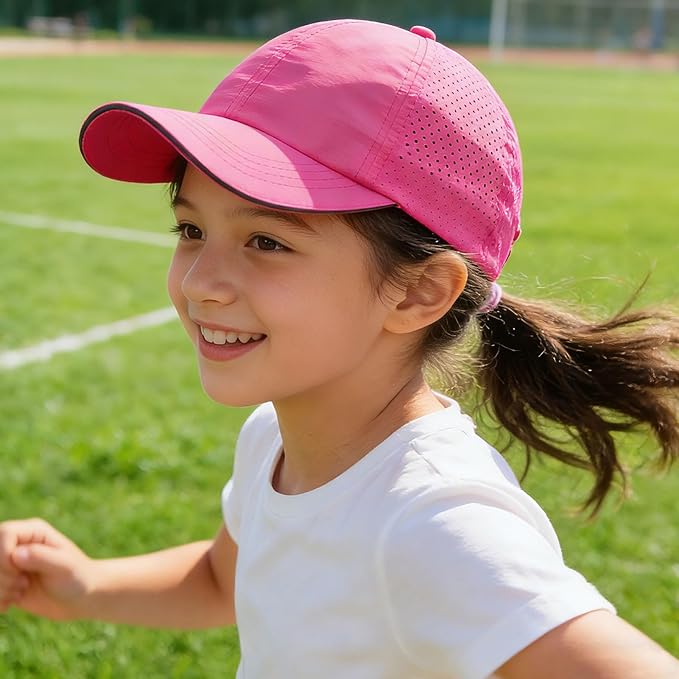 Girls Criss Cross Ponytail Hat Mesh Baseball Cap Kids Quick Dry Ponycap Hats Outdoor Summer Sports Hat Age 7-12