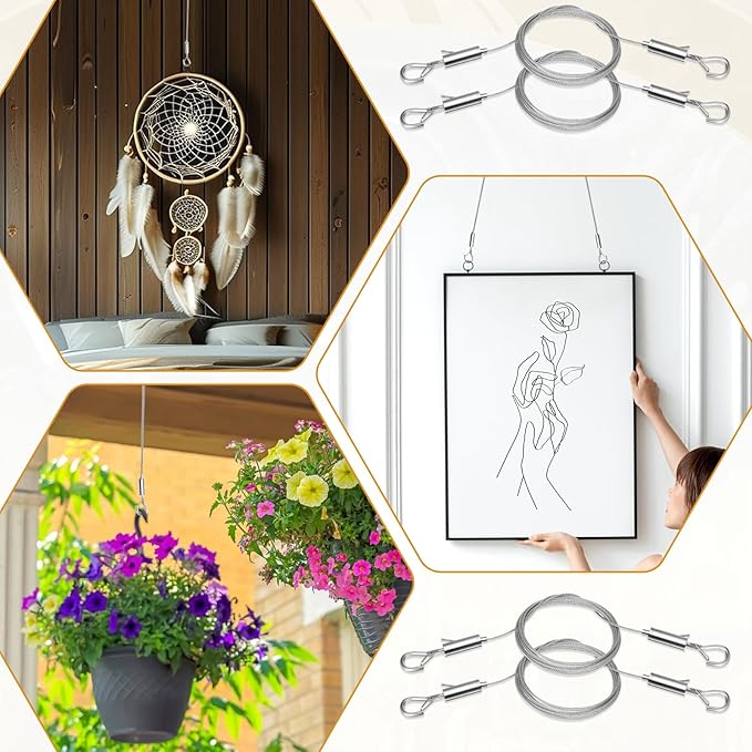 6PCS Heavy Duty Picture Hanging Wire 9.8ft X 1.5mm Mirror Frame Hanging Kit - Image 6