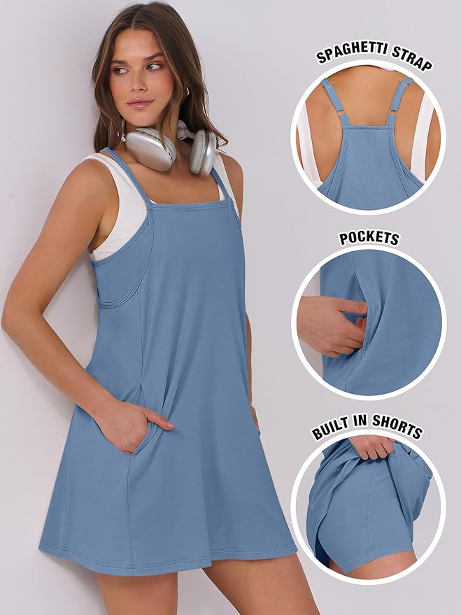 ANRABESS Women Summer Dress 2026 Beach Vacation Outfits Tennis Athletic Workout Romper Dress Built in Shorts Travel Clothes