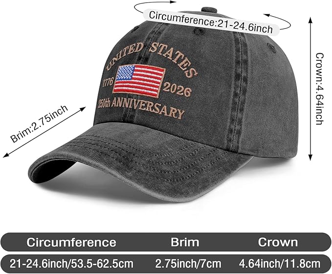 250 Anniversary USA Hat Baseball Cap for Men Women Embroidered