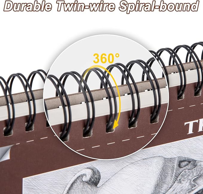 TKOOFN 9" x 12" Sketch Book, 5 Pack Top Spiral Bound Premium Sketchbook - Image 3