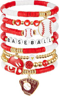 Huquary 8 Pack Sports Bracelets for Women Mom Soccer Baseball Football Volleyball Basketball Stackable Heishi Clay Beaded Bracelet Accessories Fan Outfits Jewelry Gifts for Sports Party Favor