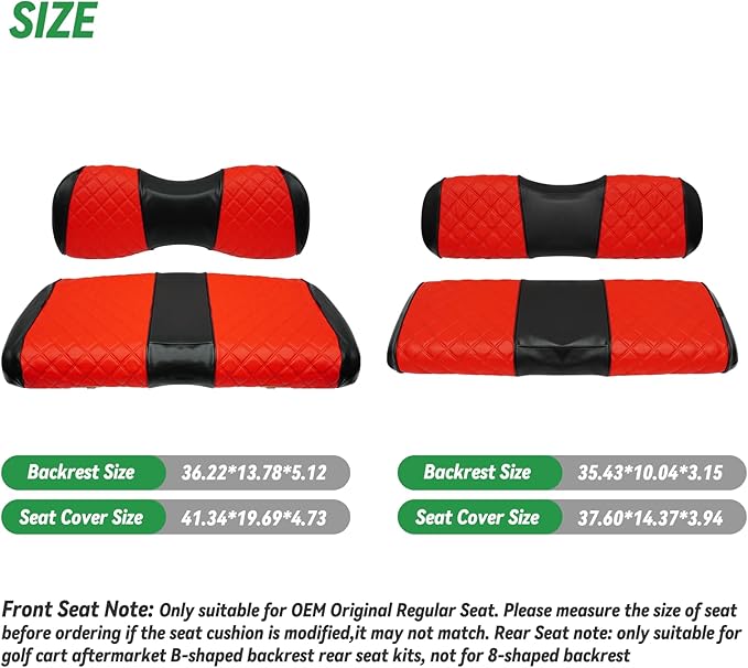 XUANYUDG0769 Golf Cart Front and Rear Seat Covers for Yamaha Drive/Drive 2 OEM Ordinary Front Seat and Aftermarket Common Rear Seat Kits, No Stapler Vinyl Leather Diamond Seat Covers