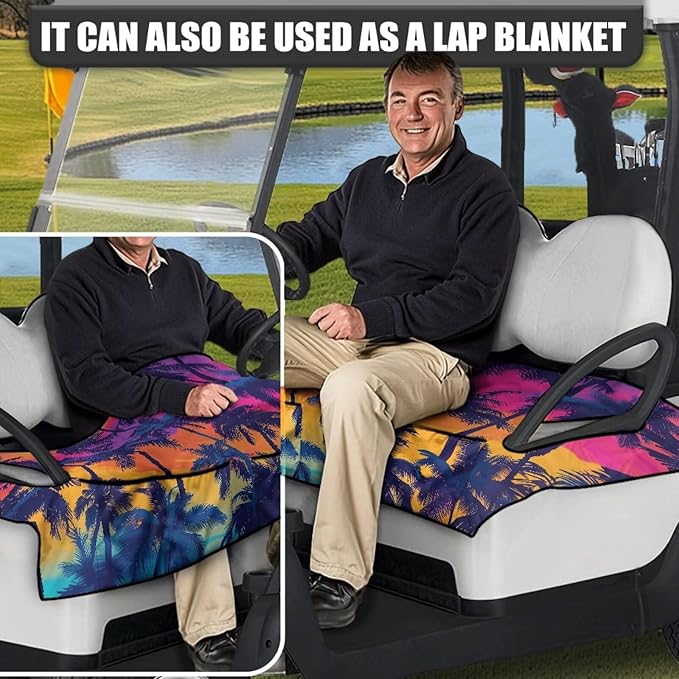 Golf Cart Seat Covers, Universal Golf Cart Seat Towel Blanket with 4 Front Pockets & Nonskid Bottom Fits for Club Car 2 Person Seats Golf Carts