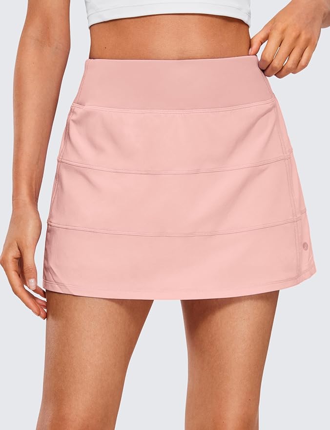 CRZ YOGA High Waisted A line Golf Skirts for Women - Mini Lined Tennis Casual Work Skorts with 3 Pockets