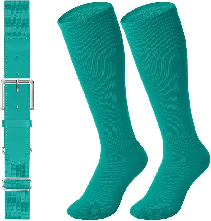 LEACOOLKEY Baseball Belt and Socks Combo Set Adjustable Softball Socks and Elastic Belt for Youth and Adult