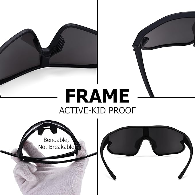 Kids Baseball Sunglasses - Youth Baseball Sunglasses for Boys Girls - Sports Softball Shades Age 6-14