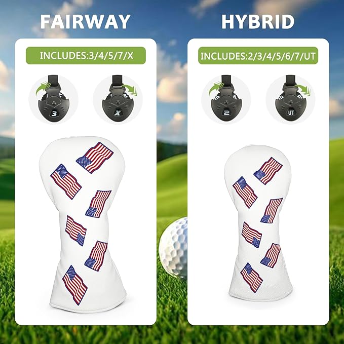 Golf Club Head Covers for Men Women, PU Leather Golf Headcover for Driver Fairway Wood and Hybrid, Funny Golf Accessories
