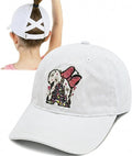 Baseball Caps for Girls Kids Cute Graphic Ponytail Hat Trucker Fashion Acid wash Hats Fun Adjustable Criss Cross Cap