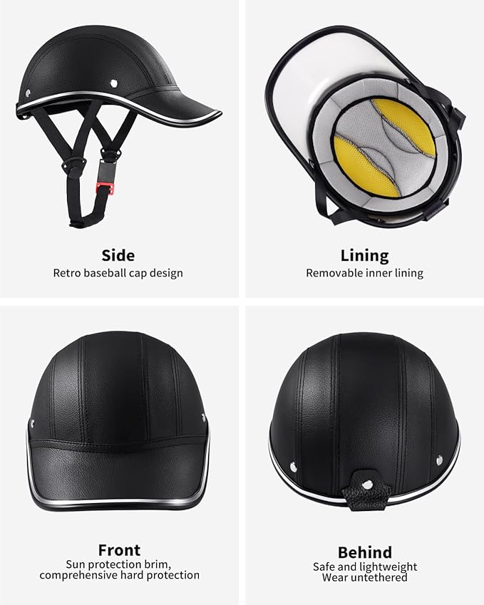 Adult Baseball Cap Helmet - Urban Style for Golf, Low Profile Urban Commute PU Retro Leather Hat for Men & Women