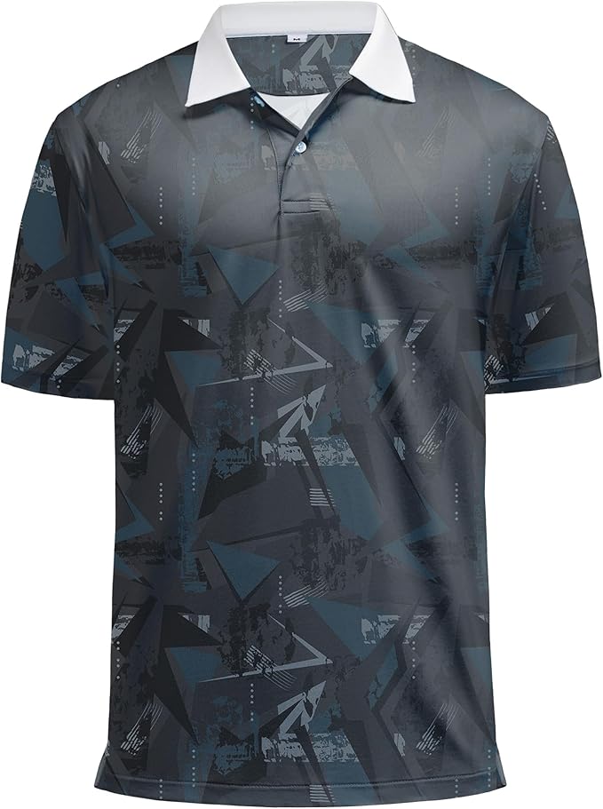 KUYIGO Mens Polo Shirt Quick Dry Moisture Wicking UPF 40+ Performance Printed Short Sleeve Summer Tennis Golf Shirt