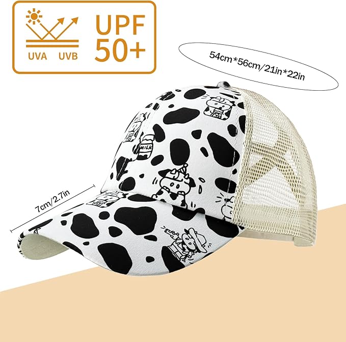 Womens Cow Print Baseball Cap Unisex Adjustable Baseball Hat Casual Cotton Sun Hats for Teen Girls