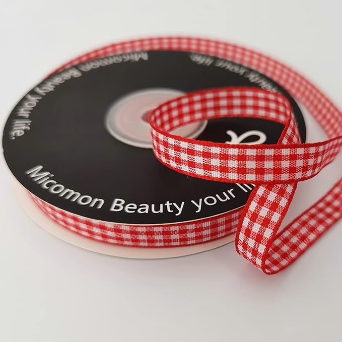 Red and White Gingham Ribbon 25 Yards Each Roll 100% Polyester - Image 4