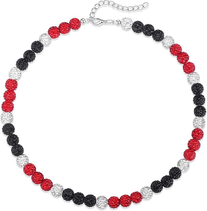 QINJIEJIE Baseball Necklace for Men Glitter Bling Rhinestone Beaded Collection Necklace for Women 16/18in Inspired Sports Jewelry Baseball Chain Cool Gifts for Baseball Players Team Lovers
