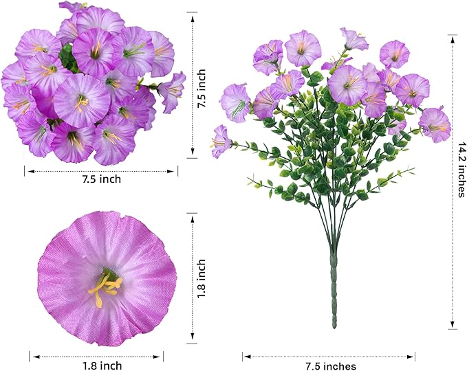 Artificial Flowers Fake Plants for Outdoors Decoration, 12 Bundles Purple Silk - Image 6