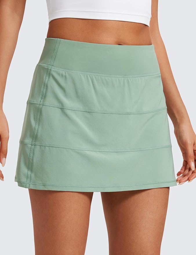 CRZ YOGA High Waisted A line Golf Skirts for Women - Mini Lined Tennis Casual Work Skorts with 3 Pockets