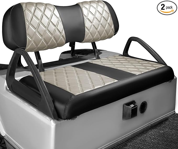 NOKINS Golf Cart Club Car DS 2000.5-Up Diamond Seat Covers Kit, Fits Club Car DS OEM Standard Front Seat Cushion, Golf Cart Vinyl Seat Cover, No Nails Required (Oyster Gray and Black)