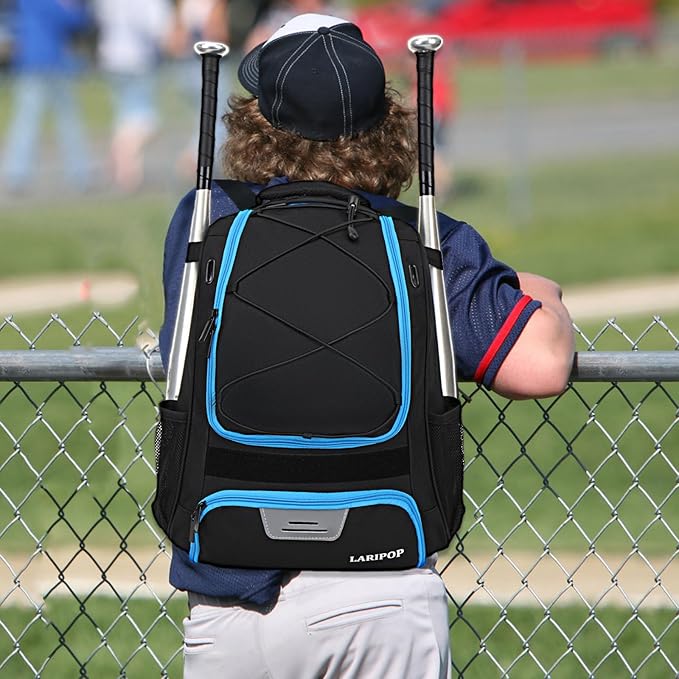 LARIPOP Youth Baseball Bag, Bat Backpack with Fence Hook & Separate Shoe Compartment, Waterproof Equipment Bag for Baseball, T-Ball & Softball