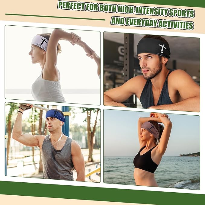 6 PCS Christian Headbands for Men Women Jesus Faith Cross Athletic Sweatbands Moisture Wicking Twist Knotted Criss Cross Hair Bands with Bible Verse Religious for Sports Workout Football Baseball