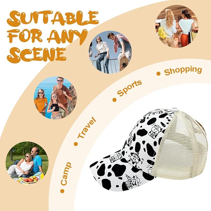 Womens Cow Print Baseball Cap Unisex Adjustable Baseball Hat Casual Cotton Sun Hats for Teen Girls
