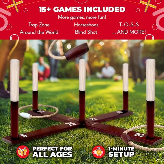 SWOOC Games - Rustic Ring Toss Game - Easy Setup & Extra Games Included - Ring - Image 5