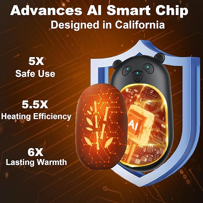 ‎Hand Warmers 2 Pack,Hand Warmers Rechargeable 6000mAh 20Hrs Long Safe Heat AI Smart Chips,Portable Pocket Heater,Gifts for Birthday,Outdoor,Golf,Hunting,Camping Accessories