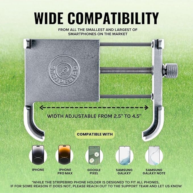 Stripebird - Magnetic Golf Cart Phone Holder - US Patented, Neodymium N52 Magnets - Golf Cart Phone Mount for iPhone & Samsung - Slim Golf Caddy Accessories for Men & Women