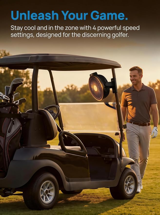 8-inch Magnetic Golf Cart Fan with Heavy-Duty Strap, 12000mAH Battery Operated Fan with Dual-Magnet, Bright Lighting, Compatible with EZGO Club Car Yamaha, Golf Cart Accessories, Golf Gift 2026