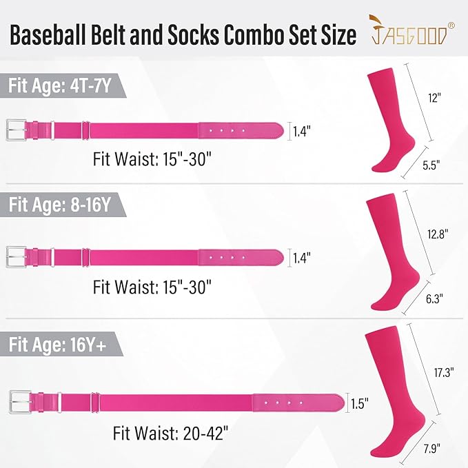 Baseball Socks and Belt for Youth Adult Softball Socks Combo Elastic Waist Belt for Men Kids Boys Girls Women JASGOOD
