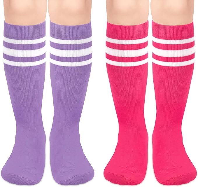 Sarfel Kids Soccer Socks Toddler Soccer Socks Girls Boys Soccer Socks Kids Tube Socks with Stripes Toddler Knee High Socks