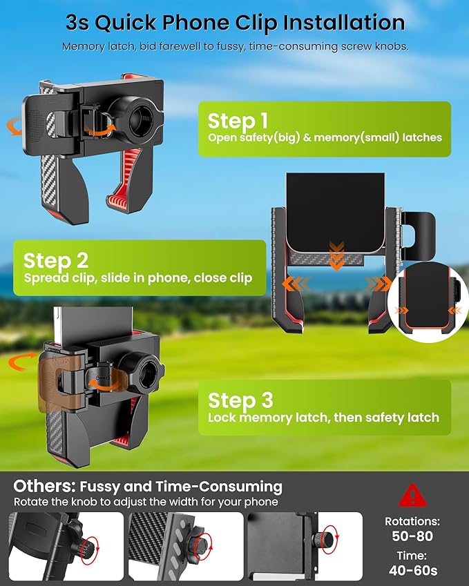 Magnetic Golf Cart Phone Holder Mount- Holds Up to 6 LBS, 3s Phone Clip Install,Phone Caddy for iPhone Galaxy Fits EZGO Club Car Yamaha Icon,Golf Cart Accessories Essentials Gift