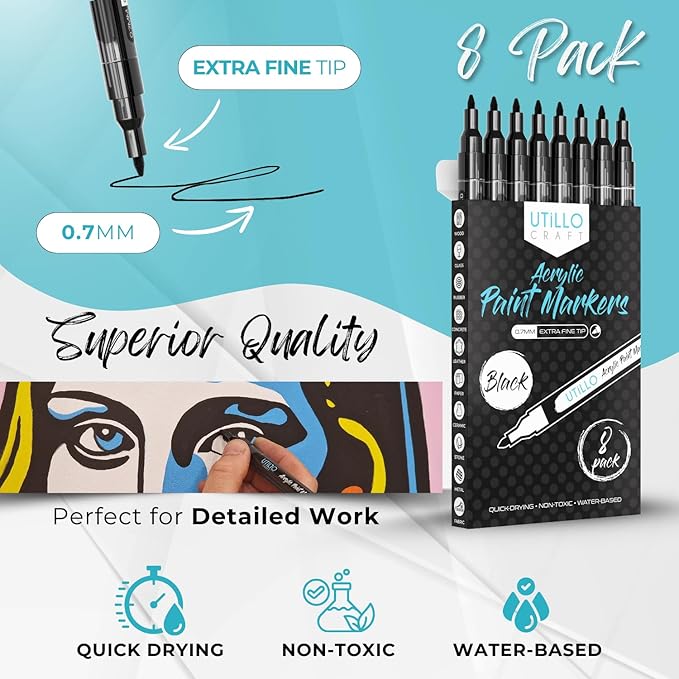 Utillo Craft Black Extra Fine Paint Pens - Image 5