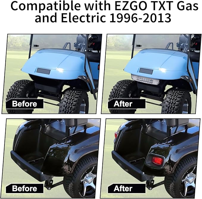 Golf Cart LED Light Kit for EZGO TXT 1996-2013 Gas&Electric Carts Deluxe Light Bar Kit 12V Street Legal LED Headlight Taillights Turn Signals Hazard Light Switch Horn Brake Pad