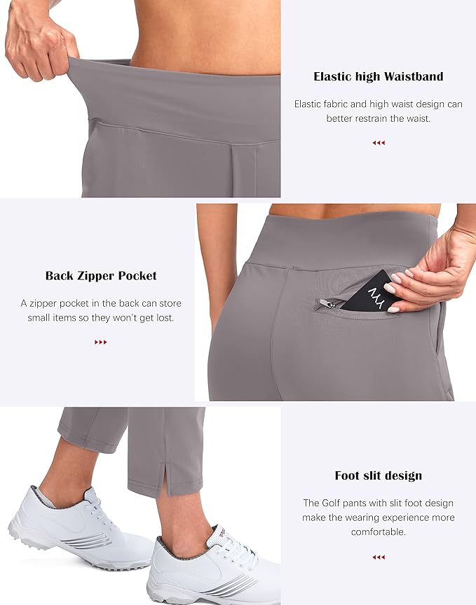 YYV Women's Golf Pants Stretch Work Ankle Pants High Waist Dress Pants with Pockets for Yoga Business Travel Casual