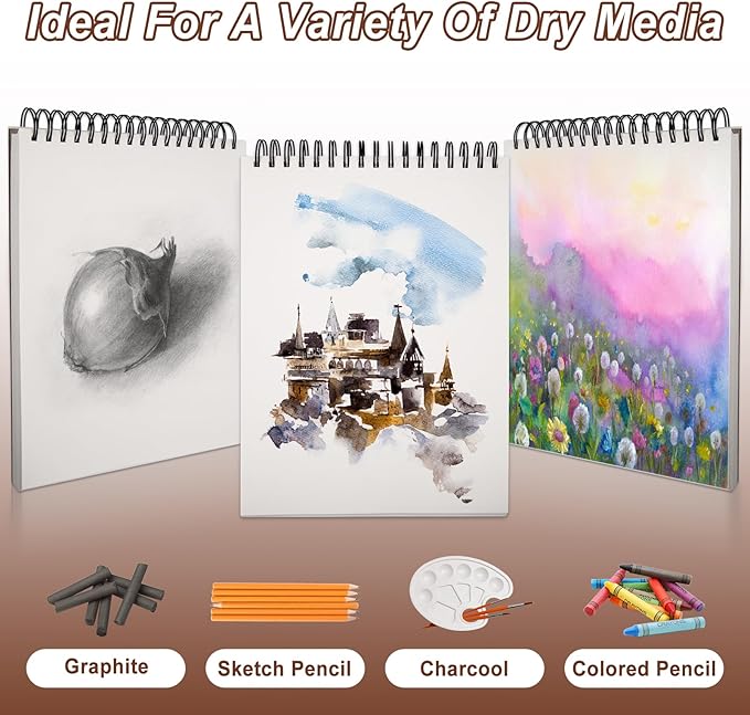 TKOOFN 9" x 12" Sketch Book, 5 Pack Top Spiral Bound Premium Sketchbook - Image 6