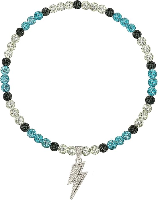 Baseball Necklace for Men 16/18/20 Inch Bling Ice Collection Lightning Bolt Pendant Necklace for Women Rhinestone Clay Beaded Discoball Accessories Gifts for Baseball Team Players Lovers