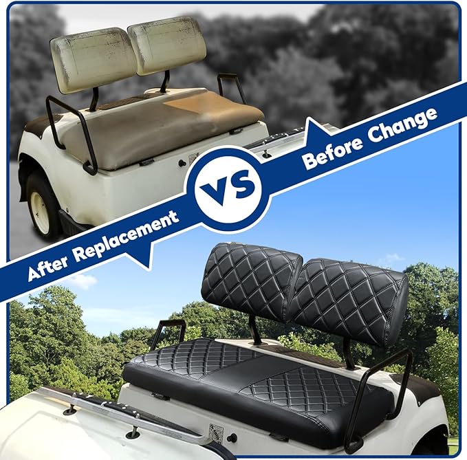 NOKINS Golf Cart Seat Covers Fit for Yamaha G2 G8 G9 G11 G14 G16 G19 G20 G21 G22 OEM Standard Front Seat Cushion, Yamaha Replacement Front Seat Covers, Golf Cart Accessories (Black&Black Stitch)