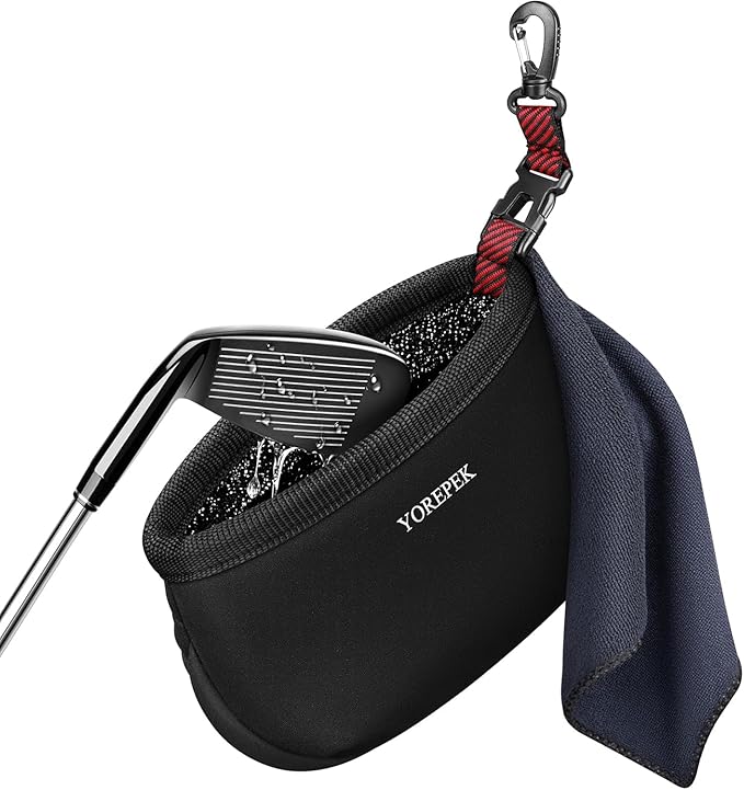 YOREPEK Golf Club Cleaner Bag with Towel, 360° Rotating Clip, Golf Ball Washer with Zipper Pocket, Valentines Day Golf Gifts for Him, Golf Bag Accessories for Men, Black