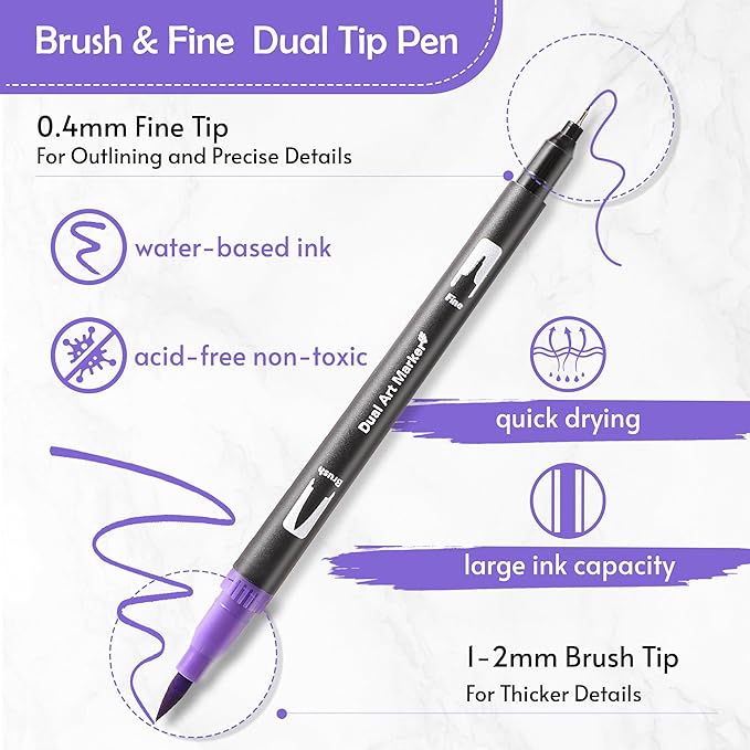 168 Colors Brush & Fine Dual Tip Watercolor Markers Set - Image 3