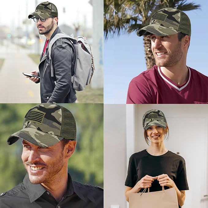 American Flag Baseball Cap Trucker Hat for Men Women Mesh Camo Hat for Men Embroidered Hat