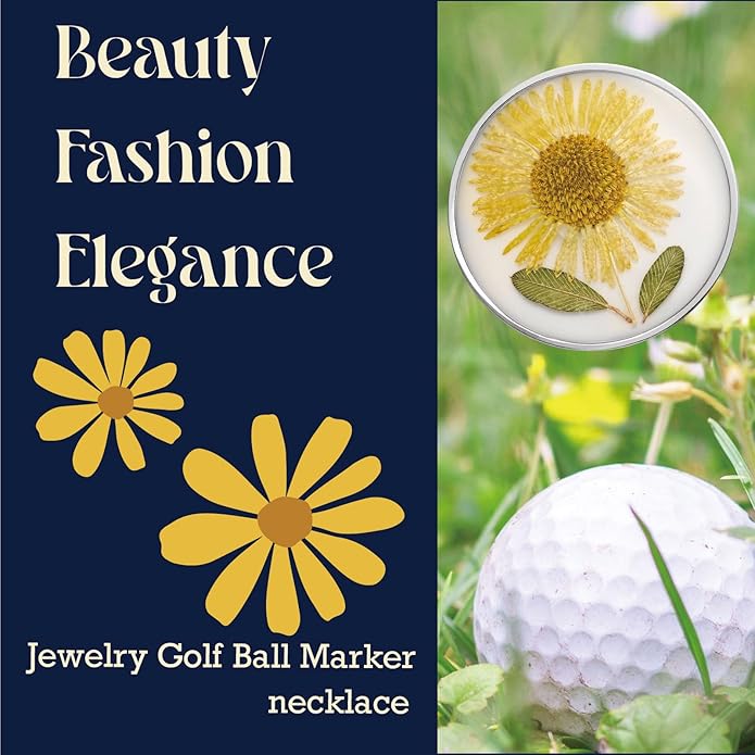 Golf Ball Marker necklace with ball marker, handmade pressed flower golf marker,Gifts Accessories Women Golfers