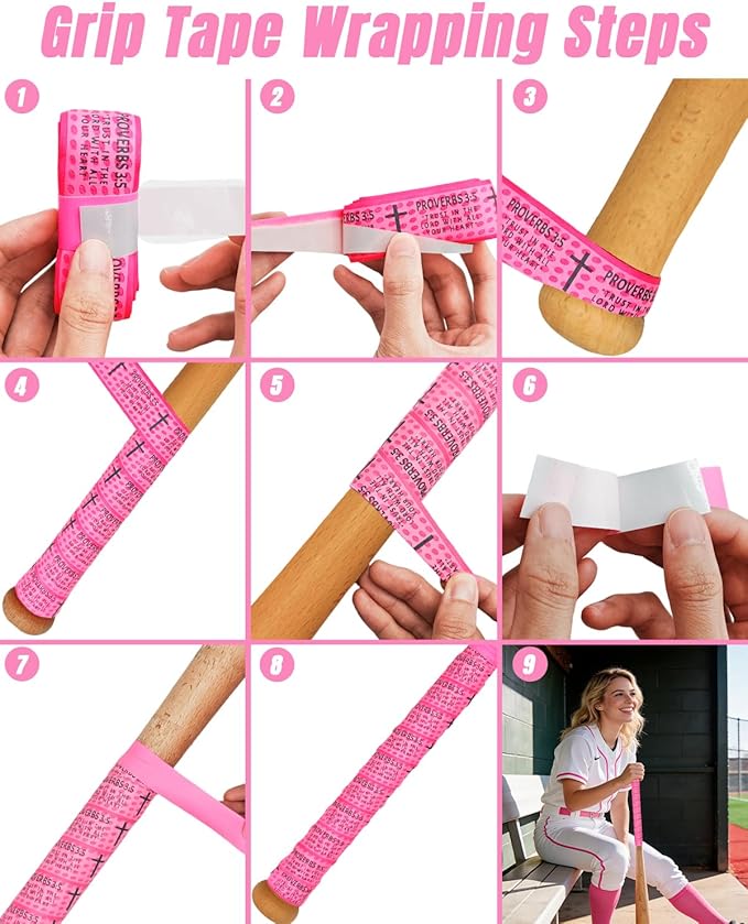 Piemow Baseball Bat Grip Tapes, Faith Cross Bat Grip Tape, 1.5mm Precut and Full Adhesive Baseball Wrist Tape, Scripture Designs Non-Slip Religious Baseball Grip Tapes for Sports