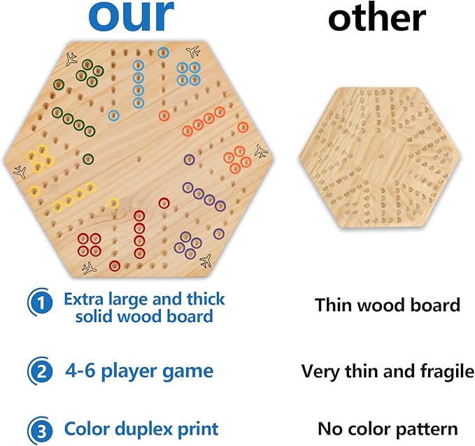 Large Size 20 inches Wood Wahoo Marble Board Game 2 Sided 4-6 Player - Image 5