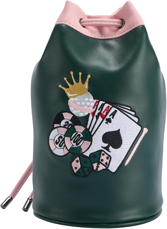 PINKTEE Golf Valuables Pouch Leather Golf Tee/Ball Bag with Drawstrings Bucket Waist Design, Golf Accessories Organizer for Women Men
