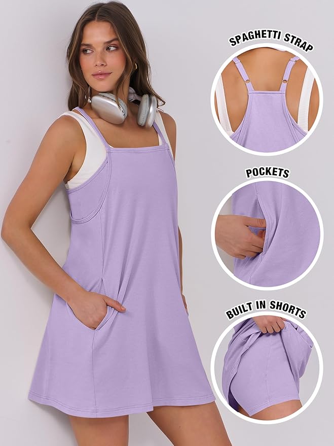 ANRABESS Women Summer Dress 2026 Beach Vacation Outfits Tennis Athletic Workout Romper Dress Built in Shorts Travel Clothes