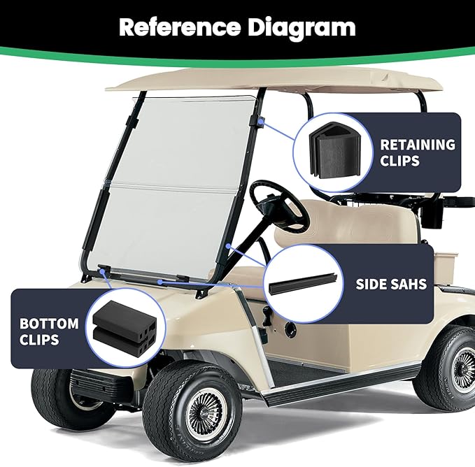 iLSKW Golf Cart Windshield Retaining Clips Kit for Club Car DS (2000.5 to Present) Fit 1"x1" Tube Include Windshield Sash Clips, Windshield Retaining Clips, Windshield Bottom Kit